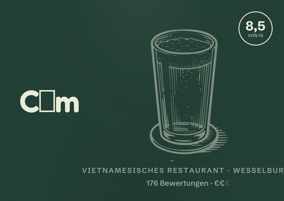 Illustriertes Poster von Cơm Lam, Vietnamesisches Restaurant in Wesselburen: Bewertung 8,5 von 10 aus 176 Bewertungen, Preisniveau €€