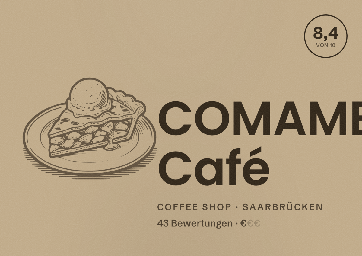 Illustriertes Poster von COMAME Café, Coffee Shop in Saarbrücken: Bewertung 8,4 von 10 aus 43 Bewertungen, Preisniveau €