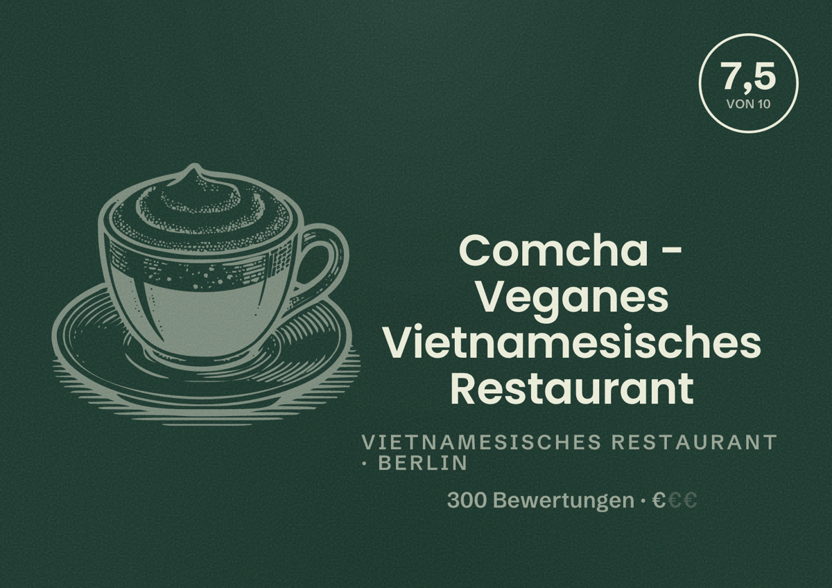 Illustriertes Poster von Comcha - Veganes Vietnamesisches Restaurant, Vietnamesisches Restaurant in Berlin: Bewertung 7,5 von 10 aus 300 Bewertungen, Preisniveau €