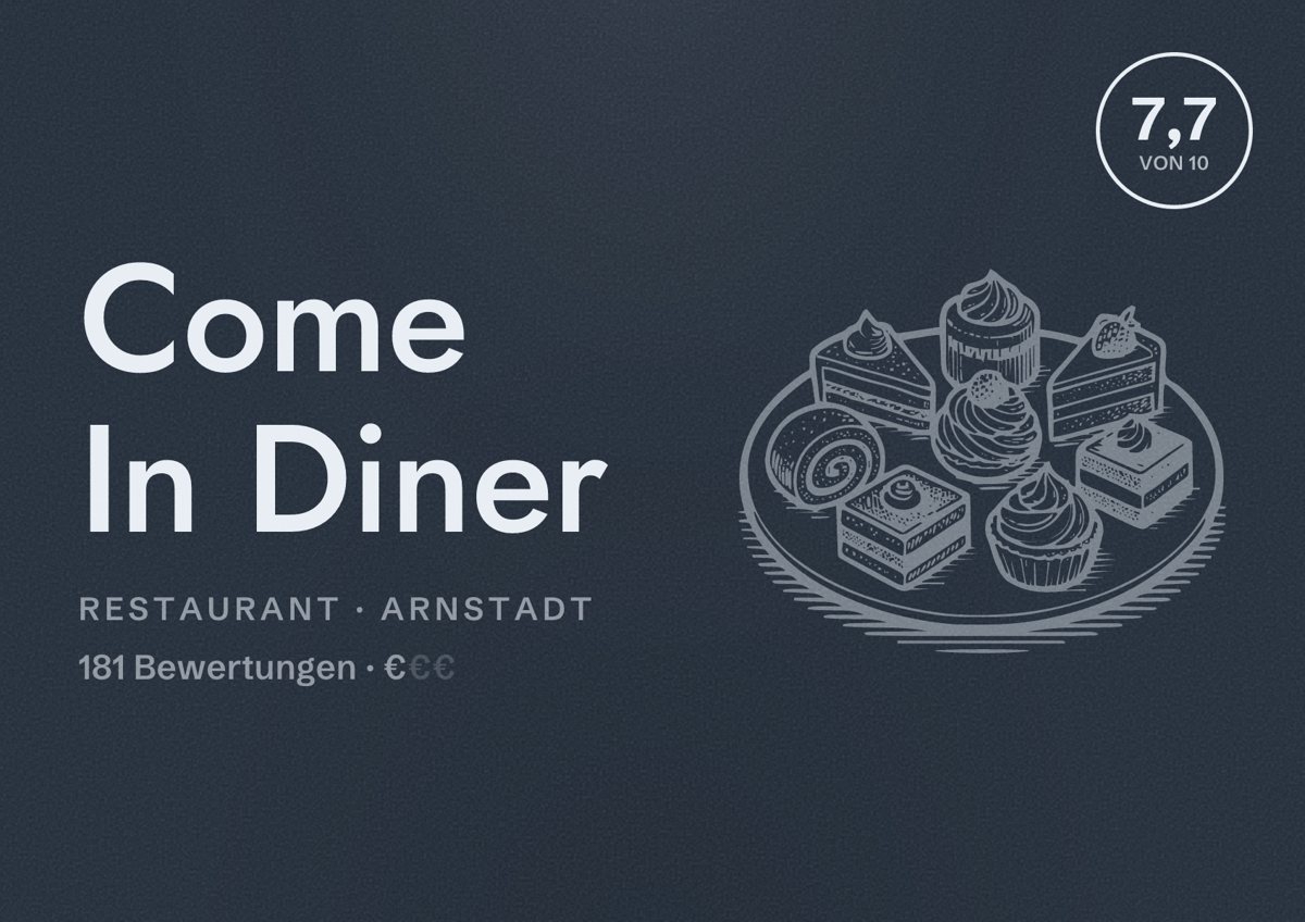 Illustriertes Poster von Come In Diner, Restaurant in Arnstadt: Bewertung 7,7 von 10 aus 181 Bewertungen, Preisniveau €