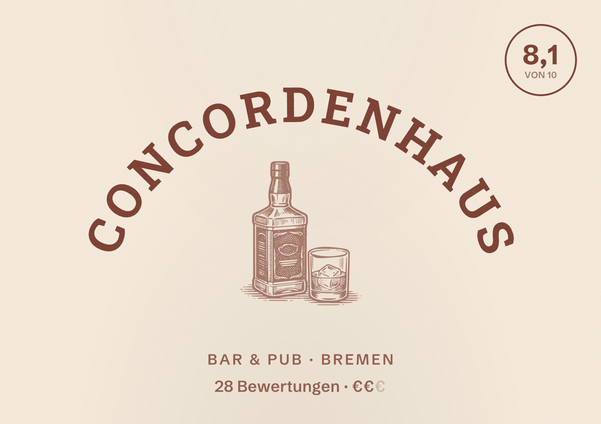 Illustriertes Poster von Concordenhaus, Bar & Pub in Bremen: Bewertung 8,1 von 10 aus 28 Bewertungen, Preisniveau €€