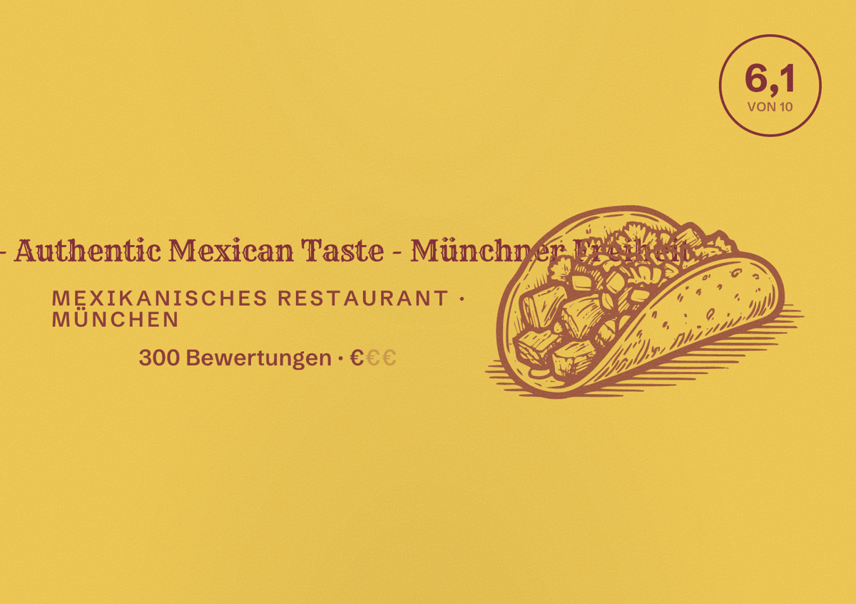 Illustriertes Poster von CONDESA - Authentic Mexican Taste - Münchner Freiheit, Mexikanisches Restaurant in München: Bewertung 6,1 von 10 aus 300 Bewertungen, Preisniveau €