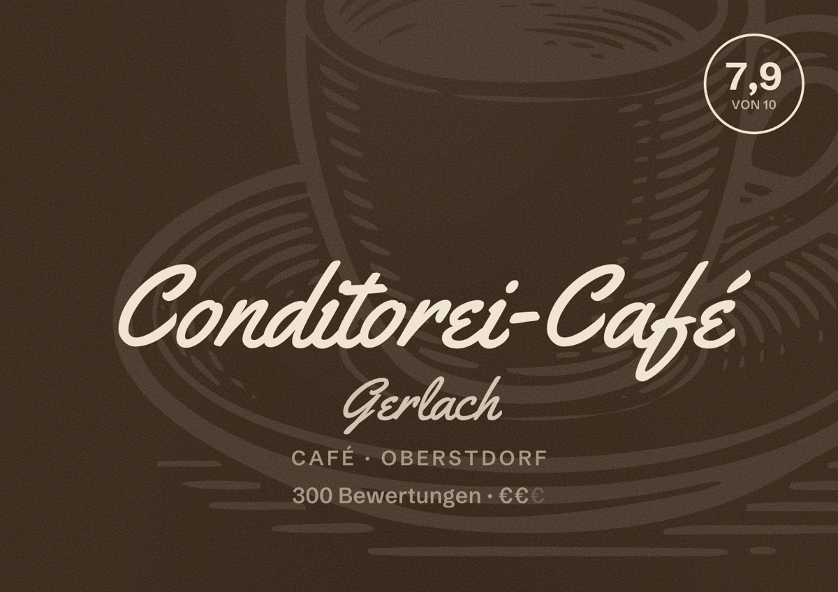 Illustriertes Poster von Conditorei-Café Gerlach, Café in Oberstdorf: Bewertung 7,9 von 10 aus 300 Bewertungen, Preisniveau €€