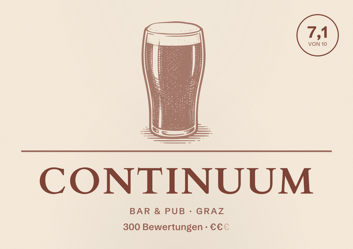 Illustriertes Poster von Continuum, Bar & Pub in Graz: Bewertung 7,1 von 10 aus 300 Bewertungen, Preisniveau €€