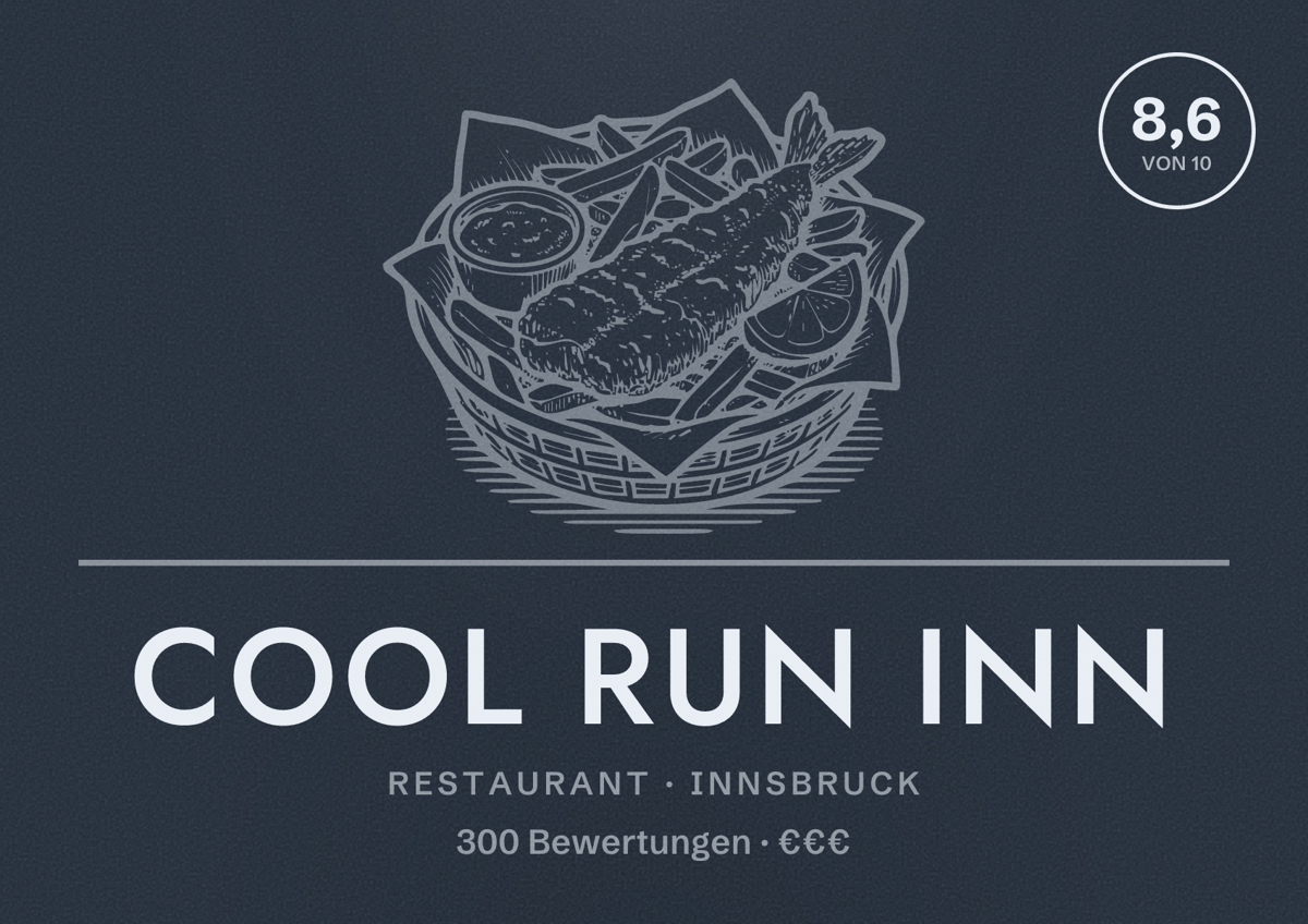 Illustriertes Poster von Cool Run Inn, Restaurant in Innsbruck: Bewertung 8,6 von 10 aus 300 Bewertungen, Preisniveau €€€