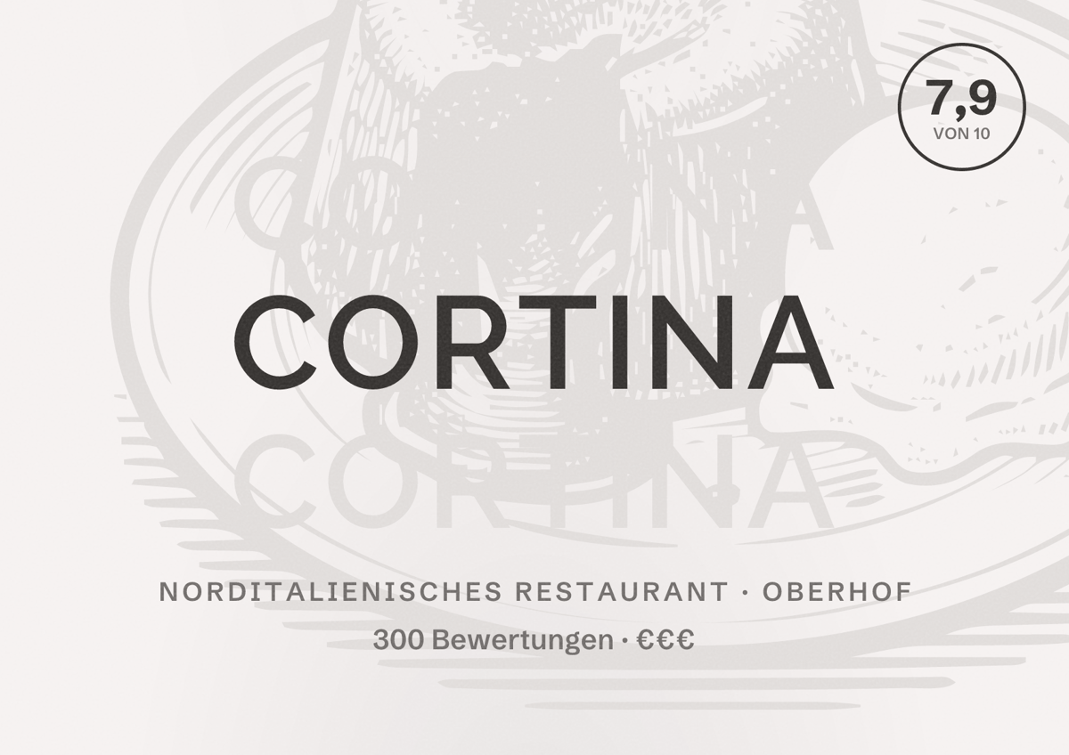 Illustriertes Poster von Cortina, Norditalienisches Restaurant in Oberhof: Bewertung 7,9 von 10 aus 300 Bewertungen, Preisniveau €€€