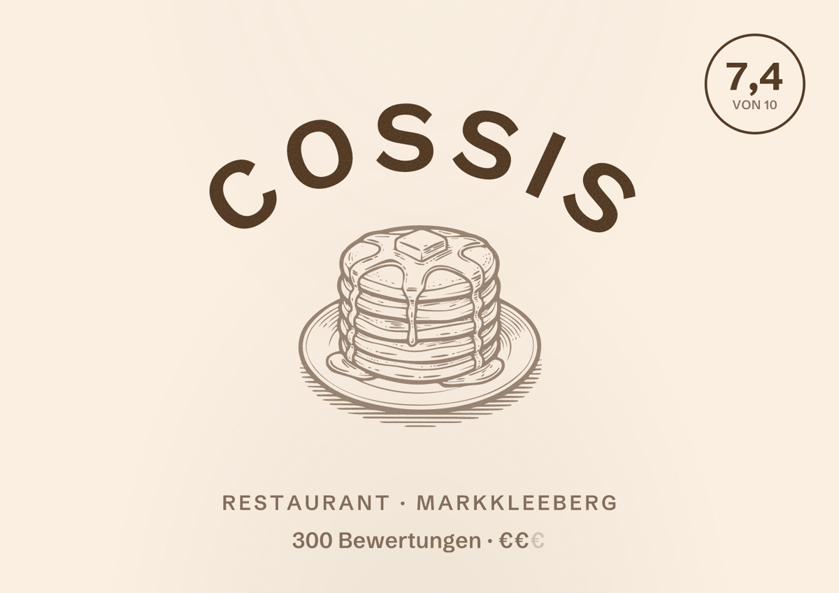 Illustriertes Poster von Cossis, Restaurant in Markkleeberg: Bewertung 7,4 von 10 aus 300 Bewertungen, Preisniveau €€