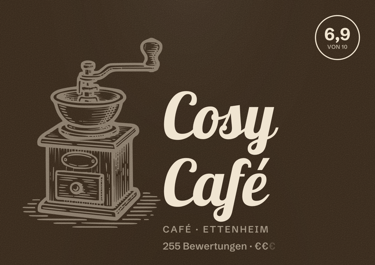 Illustriertes Poster von Cosy Café, Café in Ettenheim: Bewertung 6,9 von 10 aus 255 Bewertungen, Preisniveau €€