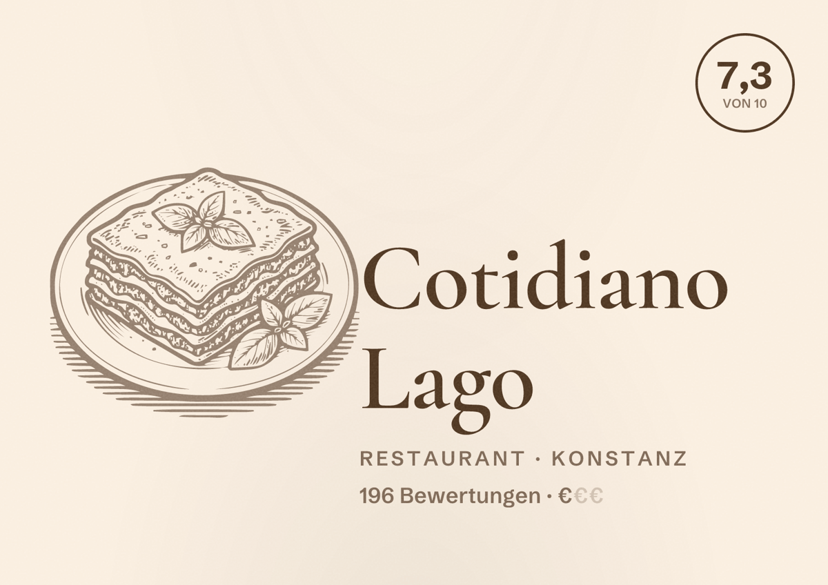 Illustriertes Poster von Cotidiano Lago, Restaurant in Konstanz: Bewertung 7,3 von 10 aus 196 Bewertungen, Preisniveau €