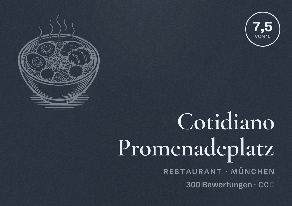 Illustriertes Poster von Cotidiano Promenadeplatz, Restaurant in München: Bewertung 7,5 von 10 aus 300 Bewertungen, Preisniveau €€