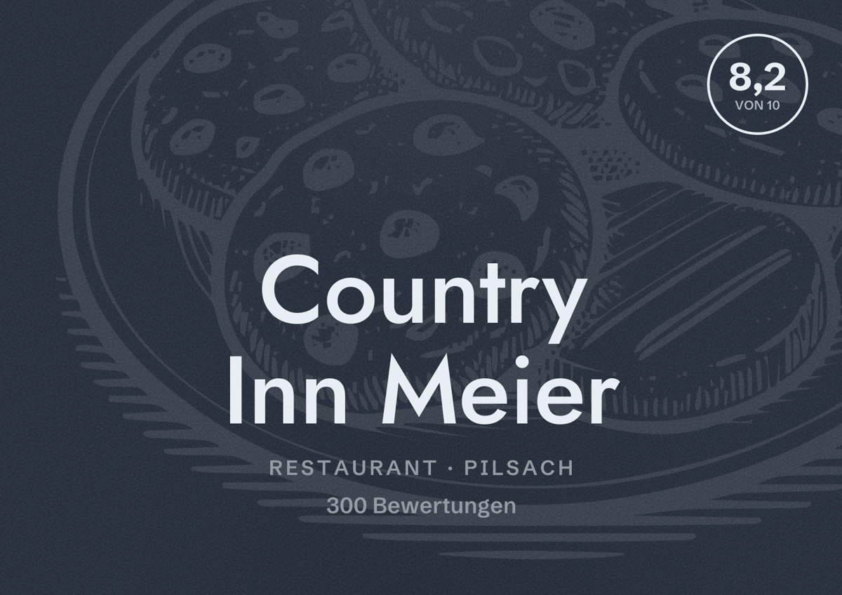 Illustriertes Poster von Country Inn Meier, Restaurant in Pilsach: Bewertung 8,2 von 10 aus 300 Bewertungen