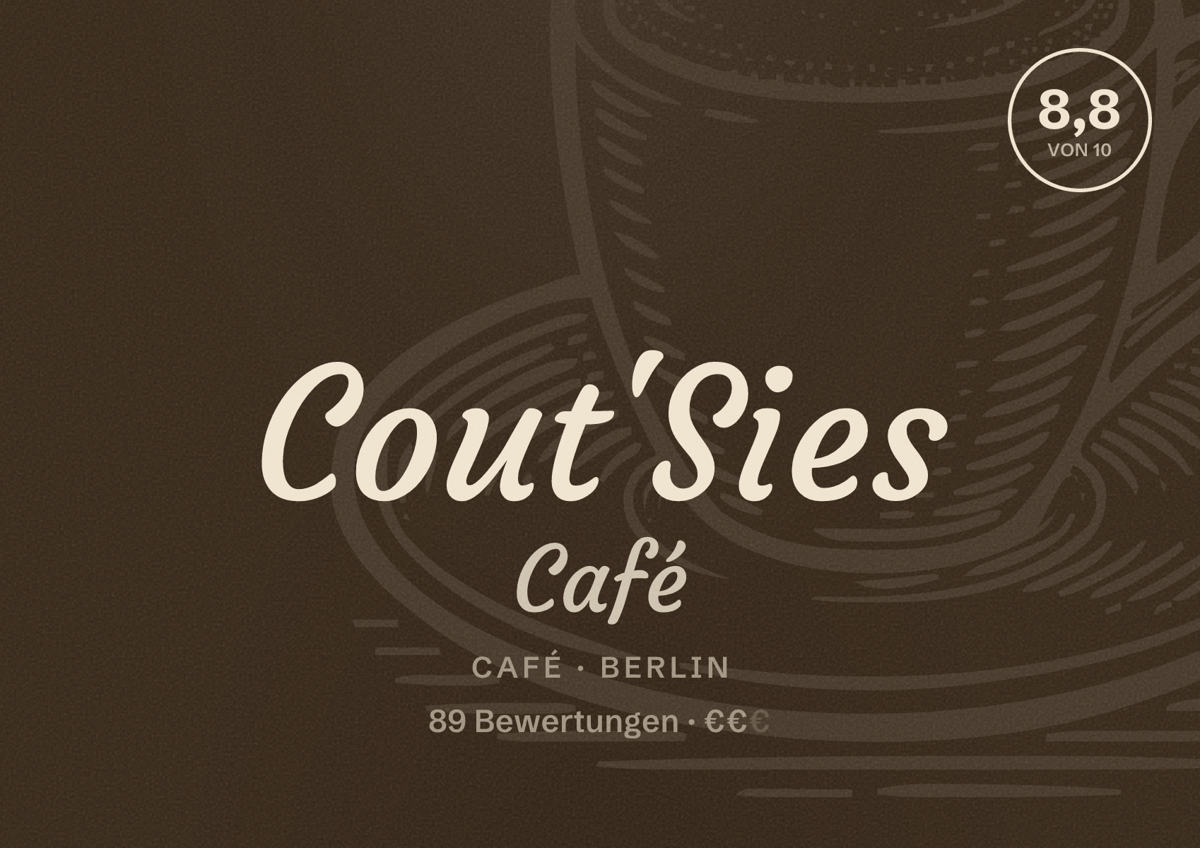 Illustriertes Poster von Cout'Sies Café, Café in Berlin: Bewertung 8,8 von 10 aus 89 Bewertungen, Preisniveau €€