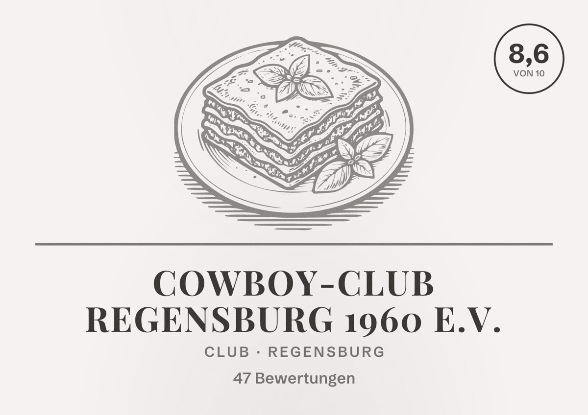 Illustriertes Poster von Cowboy-Club Regensburg 1960 e.V., Club in Regensburg: Bewertung 8,6 von 10 aus 47 Bewertungen