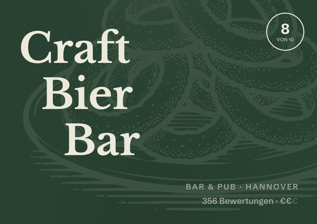 Illustriertes Poster von Craft Bier Bar, Bar & Pub in Hannover: Bewertung 8,0 von 10 aus 356 Bewertungen, Preisniveau €€