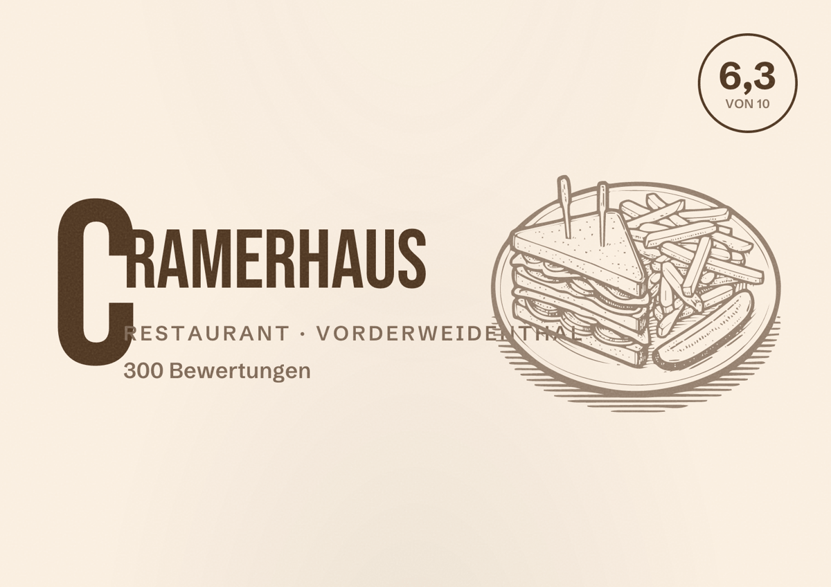 Illustriertes Poster von Cramerhaus, Restaurant in Vorderweidenthal: Bewertung 6,3 von 10 aus 300 Bewertungen