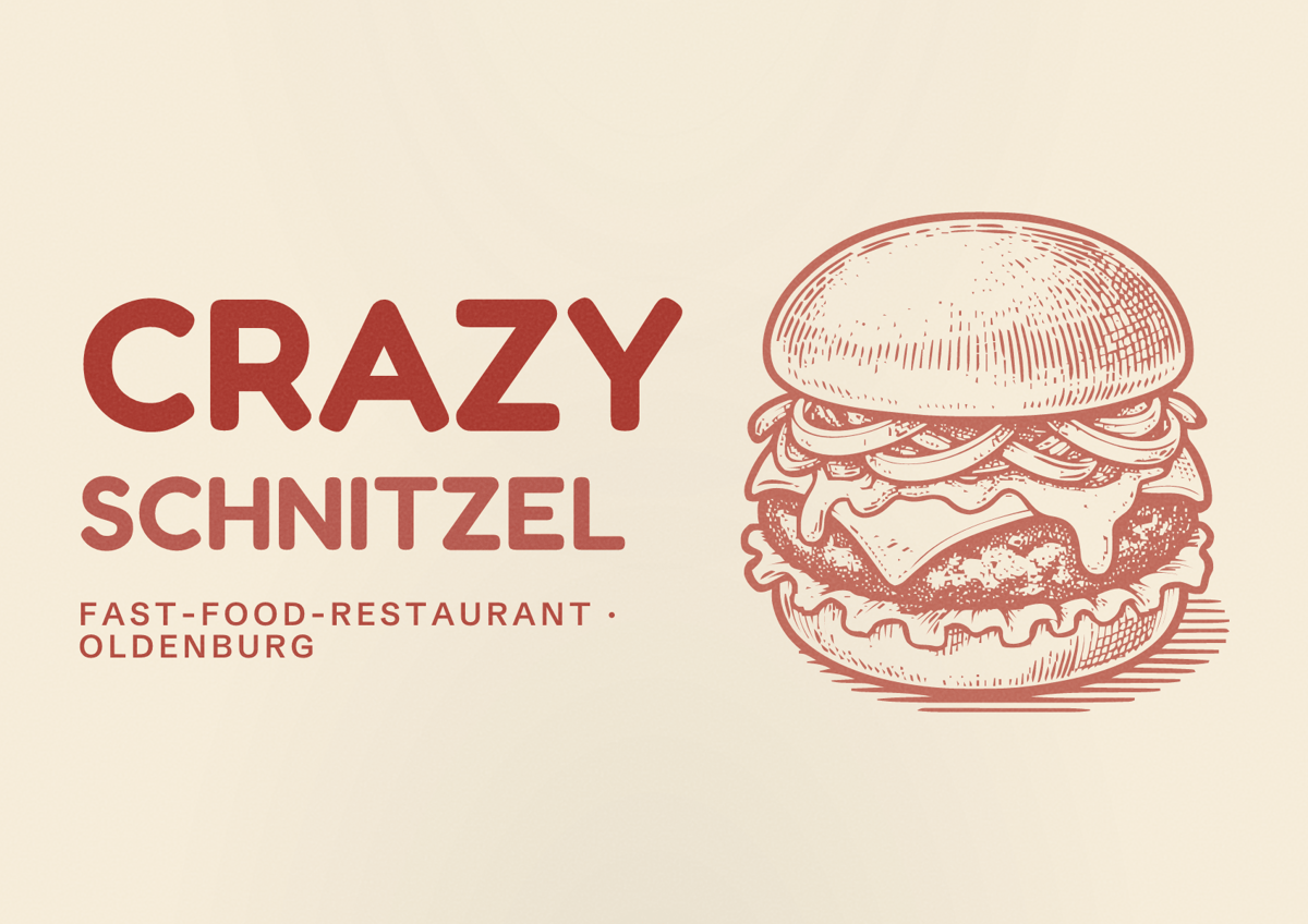 Illustriertes Poster von Crazy Schnitzel, Fast-Food-Restaurant in Oldenburg
