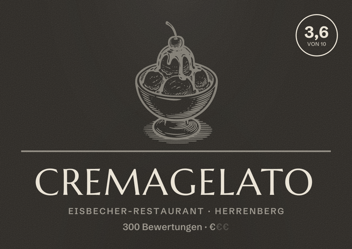 Illustriertes Poster von CREMAGELATO, Eisbecher-Restaurant in Herrenberg: Bewertung 3,6 von 10 aus 300 Bewertungen, Preisniveau €
