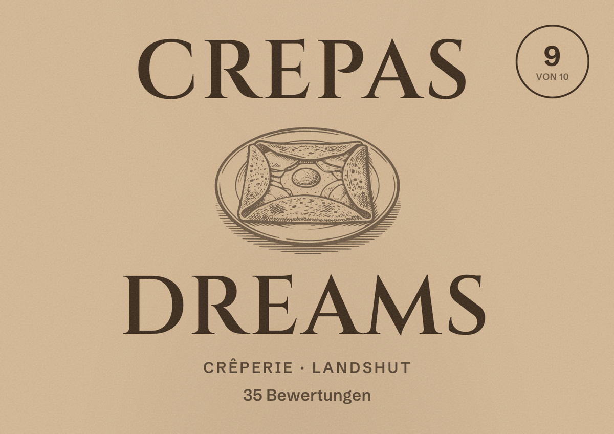 Illustriertes Poster von CrepAS Dreams, Crêperie in Landshut: Bewertung 9 von 10 aus 35 Bewertungen