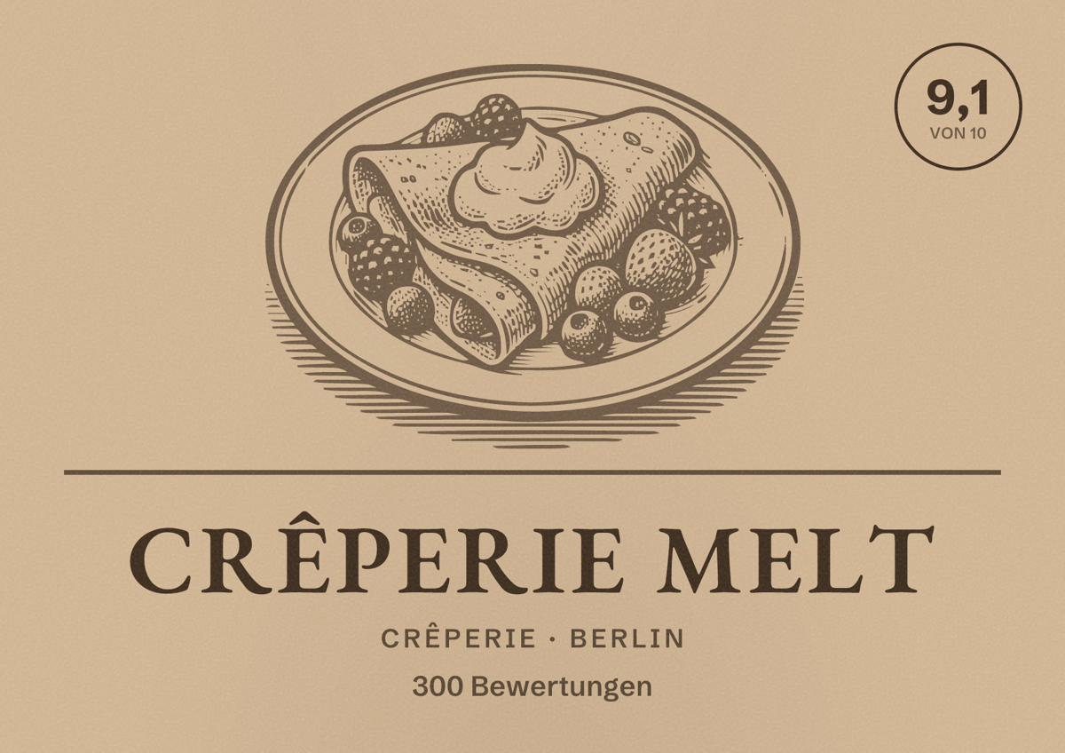 Illustriertes Poster von Crêperie Melt, Crêperie in Berlin: Bewertung 9,1 von 10 aus 300 Bewertungen