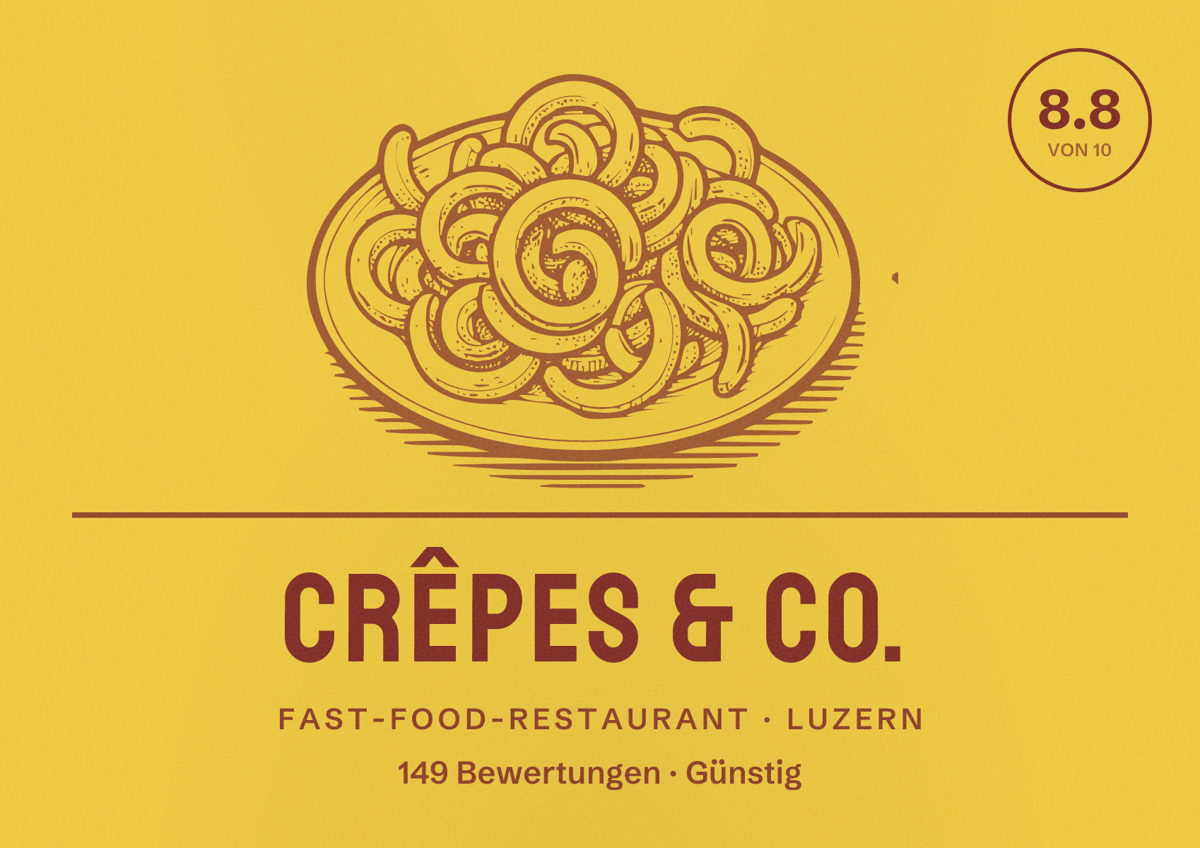 Illustriertes Poster von Crêpes & Co., Fast-Food-Restaurant in Luzern: Bewertung 8.8 von 10 aus 149 Bewertungen, Preisniveau Günstig