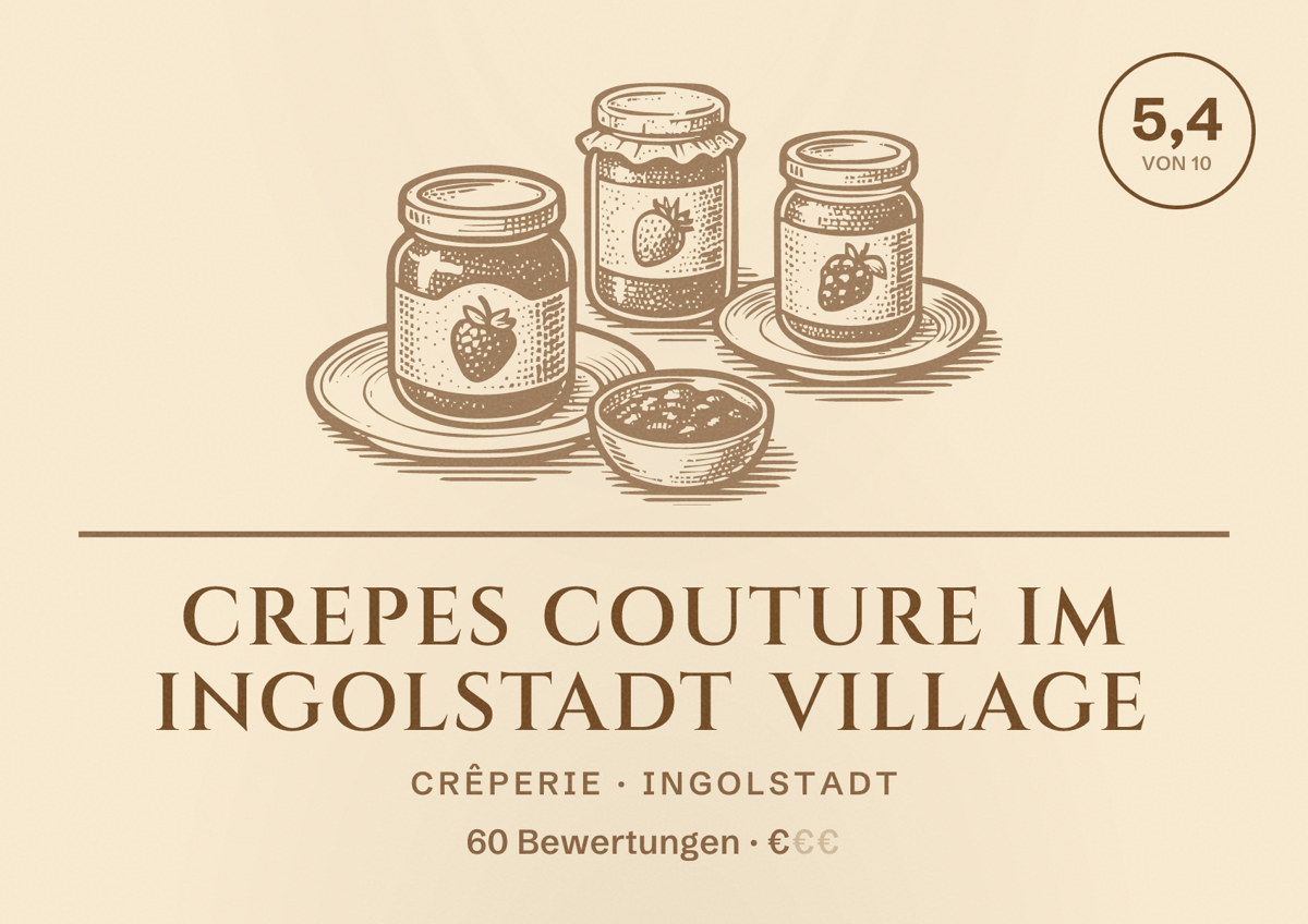 Illustriertes Poster von Crepes Couture im Ingolstadt Village, Crêperie in Ingolstadt: Bewertung 5,4 von 10 aus 60 Bewertungen, Preisniveau €