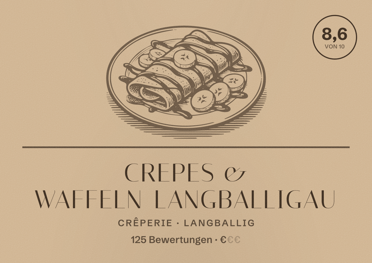 Illustriertes Poster von Crepes & Waffeln Langballigau, Crêperie in Langballig: Bewertung 8,6 von 10 aus 125 Bewertungen, Preisniveau €