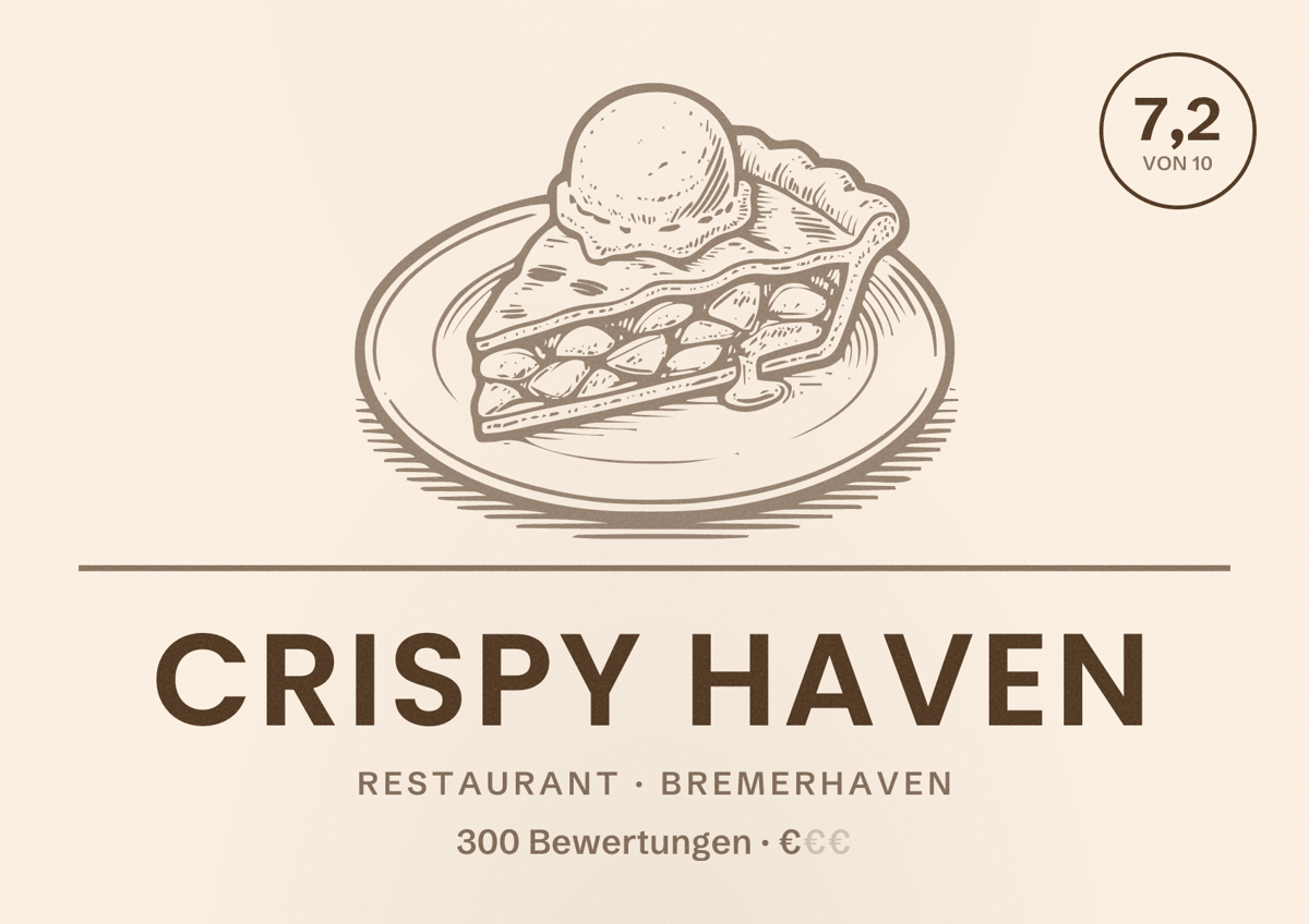 Illustriertes Poster von Crispy Haven, Restaurant in Bremerhaven: Bewertung 7,2 von 10 aus 300 Bewertungen, Preisniveau €