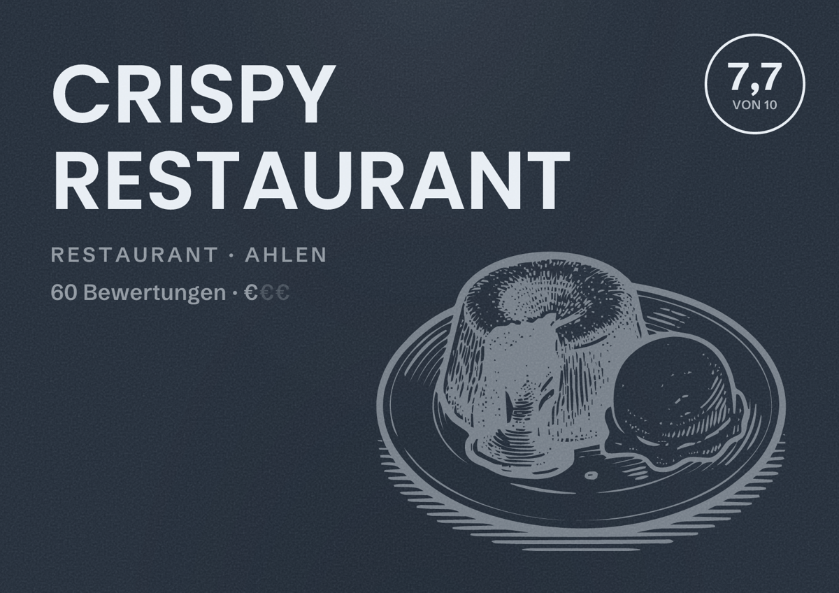 Illustriertes Poster von CRISPY RESTAURANT, Restaurant in Ahlen: Bewertung 7,7 von 10 aus 60 Bewertungen, Preisniveau €