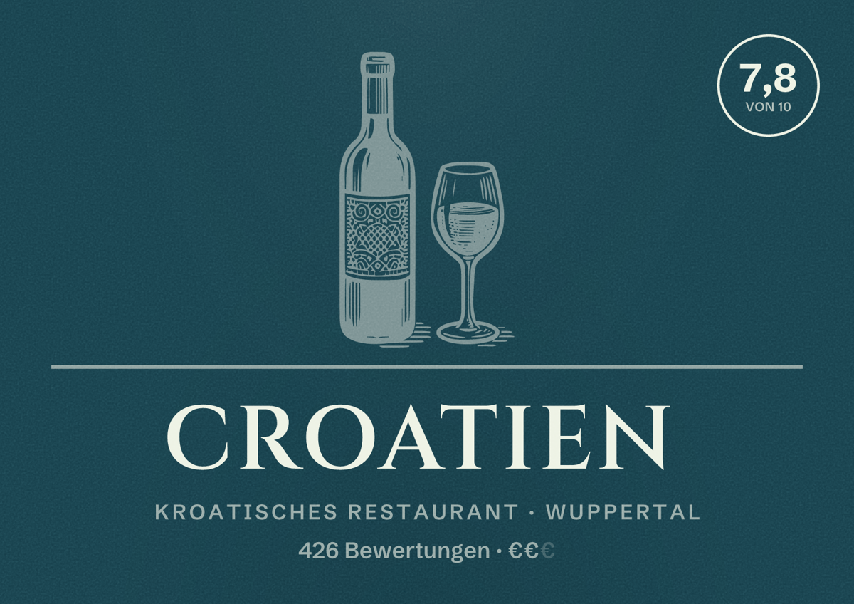 Illustriertes Poster von Croatien, Kroatisches Restaurant in Wuppertal: Bewertung 7,8 von 10 aus 426 Bewertungen, Preisniveau €€