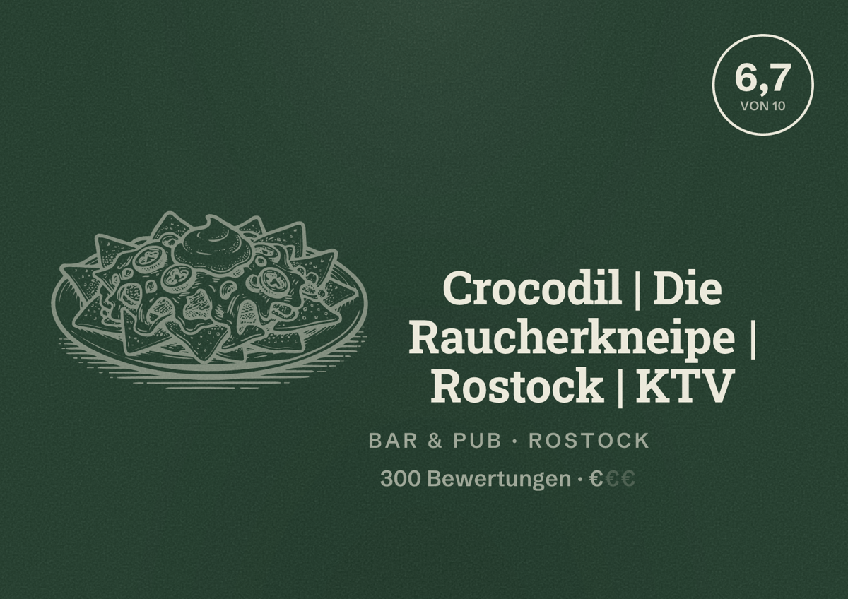 Illustriertes Poster von Crocodil | Die Raucherkneipe | Rostock | KTV, Bar & Pub in Rostock: Bewertung 6,7 von 10 aus 300 Bewertungen, Preisniveau €