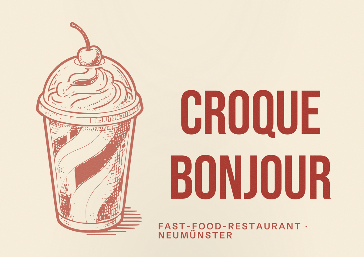 Illustriertes Poster von Croque Bonjour, Fast-Food-Restaurant in Neumünster
