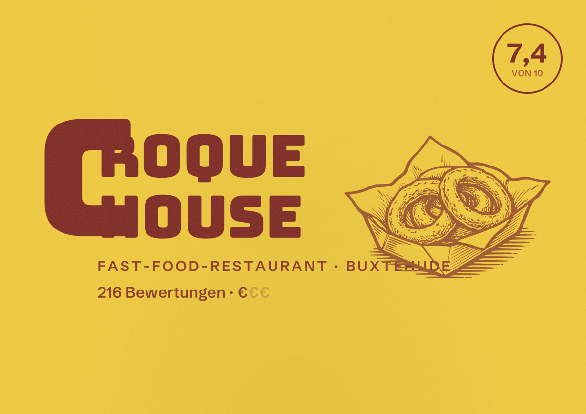 Illustriertes Poster von Croque House, Fast-Food-Restaurant in Buxtehude: Bewertung 7,4 von 10 aus 216 Bewertungen, Preisniveau €