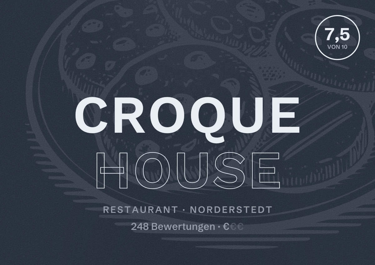 Illustriertes Poster von Croque House, Restaurant in Norderstedt: Bewertung 7,5 von 10 aus 248 Bewertungen, Preisniveau €