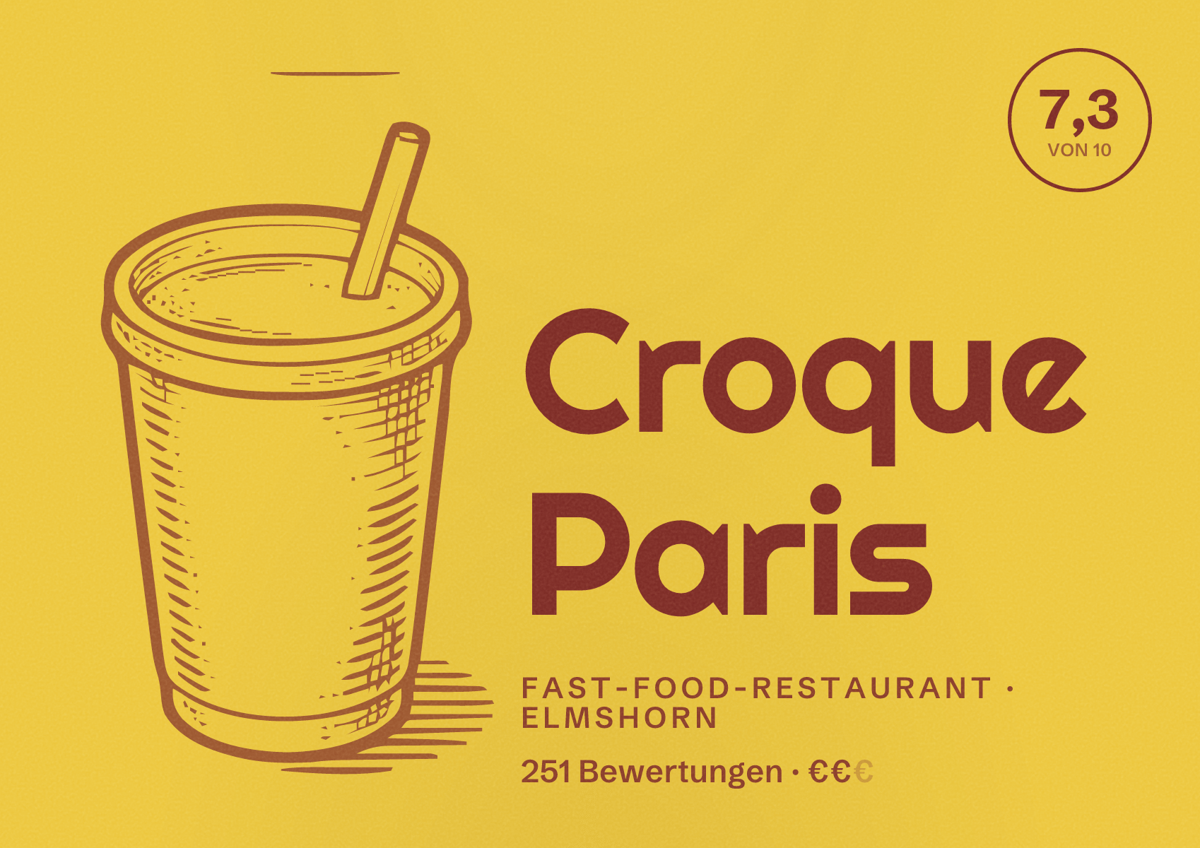 Illustriertes Poster von Croque Paris, Fast-Food-Restaurant in Elmshorn: Bewertung 7,3 von 10 aus 251 Bewertungen, Preisniveau €€