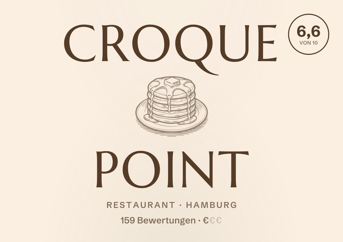 Illustriertes Poster von Croque Point, Restaurant in Hamburg: Bewertung 6,6 von 10 aus 159 Bewertungen, Preisniveau €