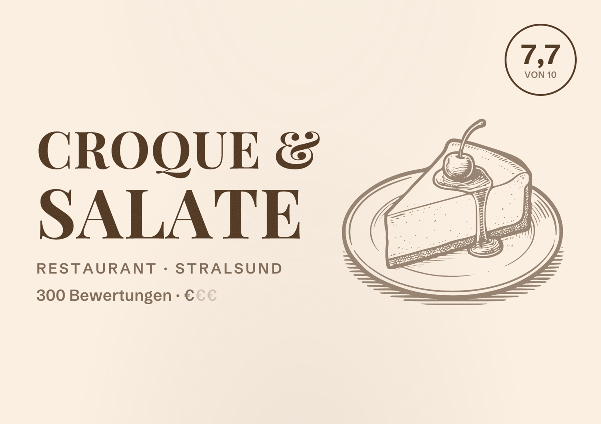 Illustriertes Poster von Croque & Salate, Restaurant in Stralsund: Bewertung 7,7 von 10 aus 300 Bewertungen, Preisniveau €