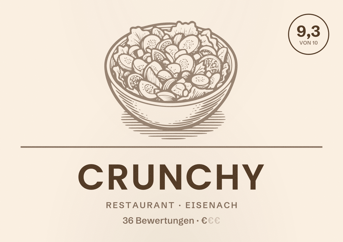 Illustriertes Poster von Crunchy, Restaurant in Eisenach: Bewertung 9,3 von 10 aus 36 Bewertungen, Preisniveau €