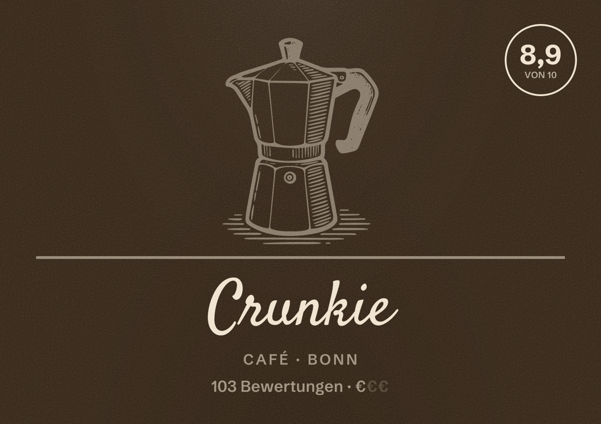 Illustriertes Poster von Crunkie, Café in Bonn: Bewertung 8,9 von 10 aus 103 Bewertungen, Preisniveau €
