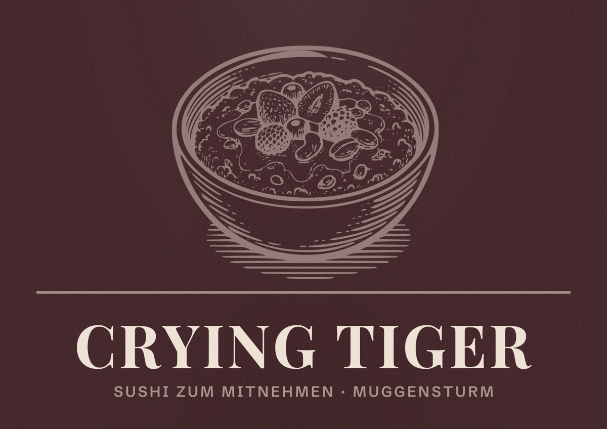 Illustriertes Poster von Crying Tiger, Sushi zum Mitnehmen in Muggensturm