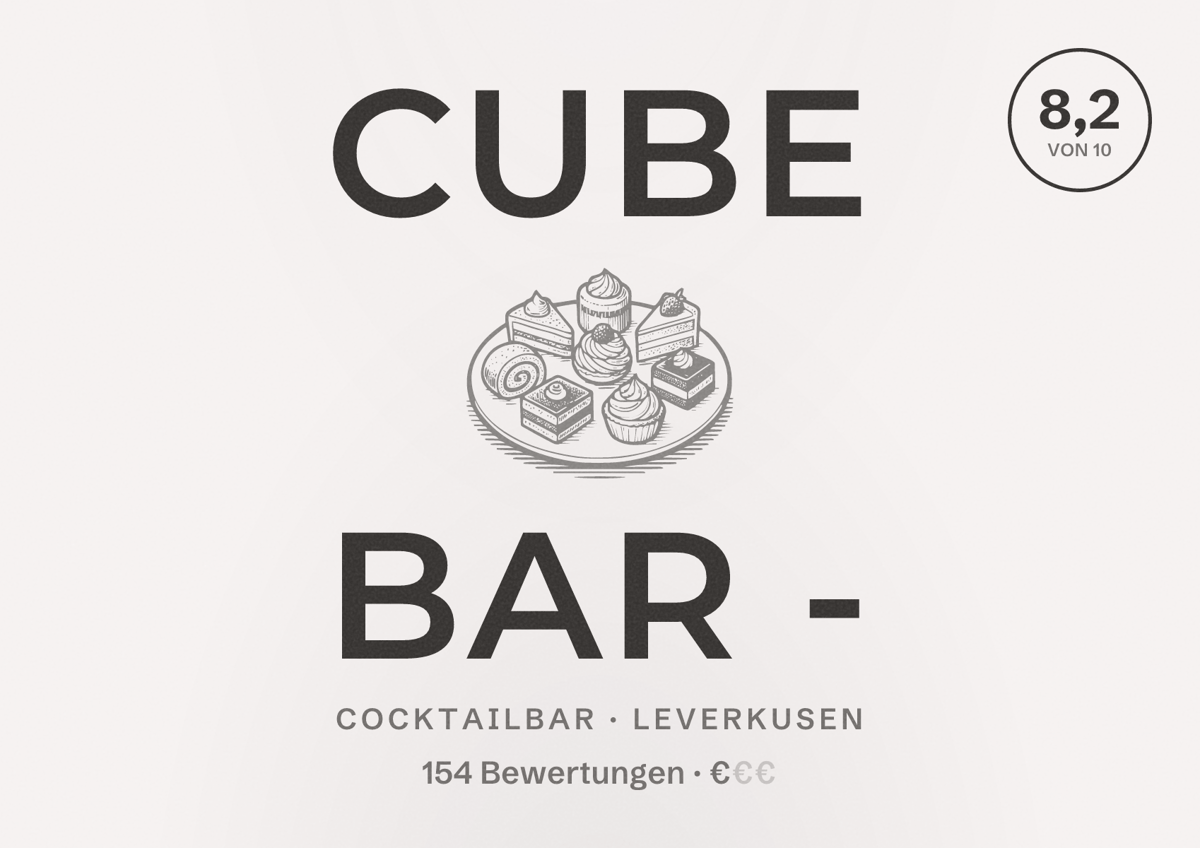 Illustriertes Poster von Cube Bar -, Cocktailbar in Leverkusen: Bewertung 8,2 von 10 aus 154 Bewertungen, Preisniveau €