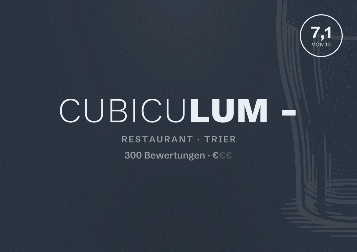 Illustriertes Poster von Cubiculum -, Restaurant in Trier: Bewertung 7,1 von 10 aus 300 Bewertungen, Preisniveau €