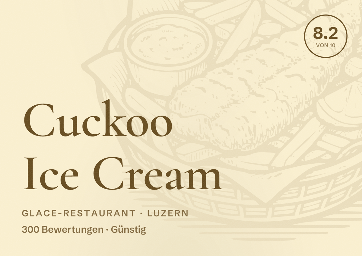 Illustriertes Poster von Cuckoo Ice Cream, Glace-Restaurant in Luzern: Bewertung 8.2 von 10 aus 300 Bewertungen, Preisniveau Günstig
