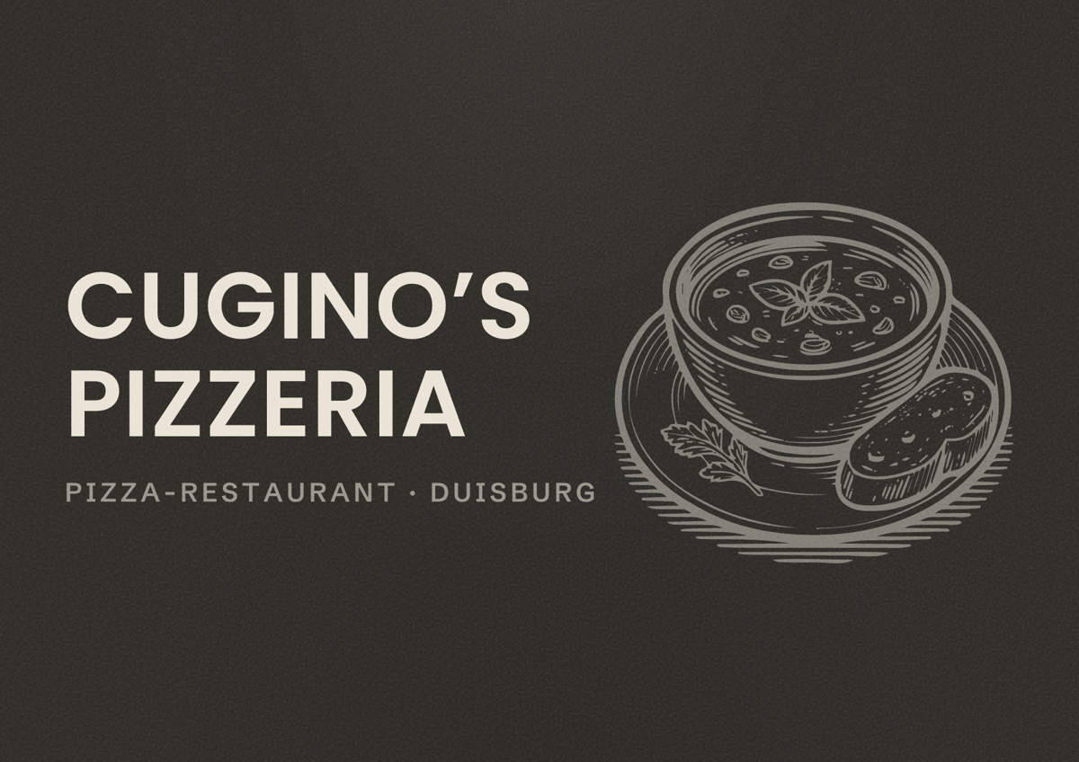 Illustriertes Poster von Cugino’s Pizzeria, Pizza-Restaurant in Duisburg