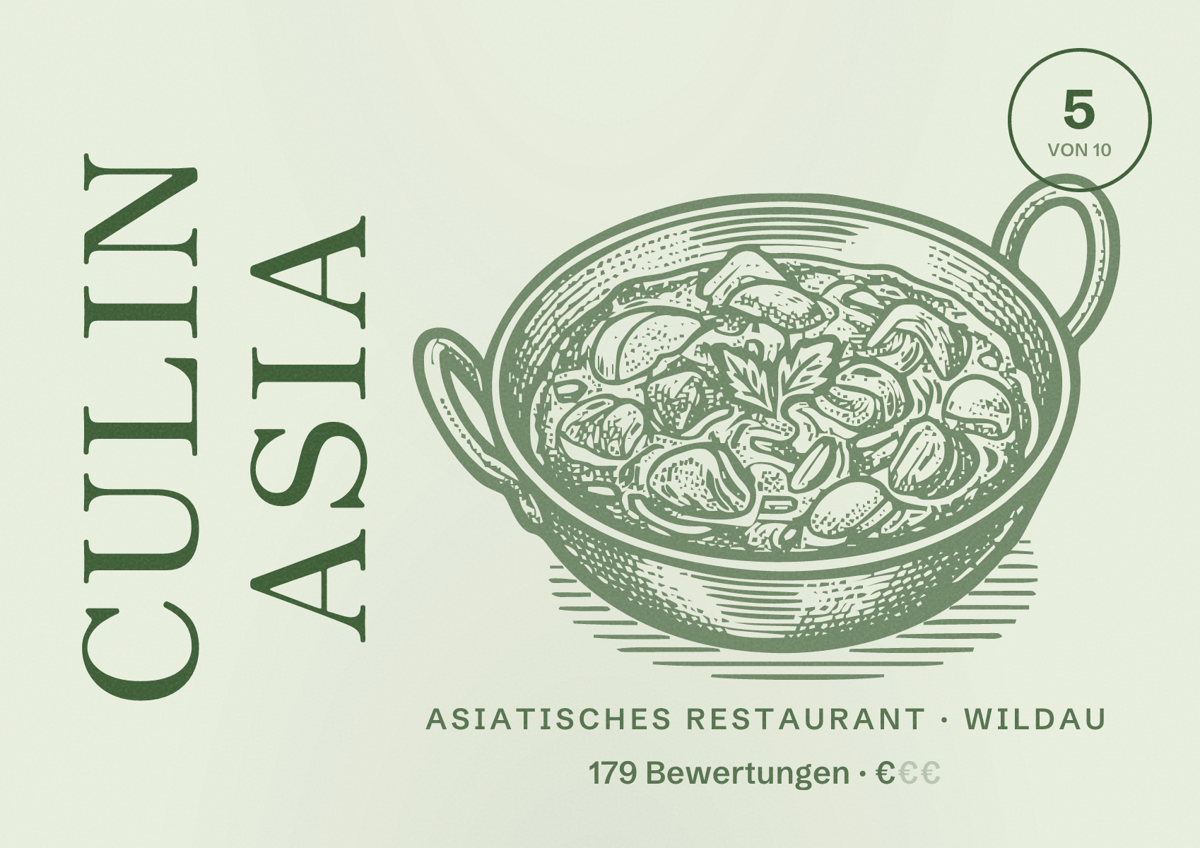 Illustriertes Poster von Culin Asia, Asiatisches Restaurant in Wildau: Bewertung 5 von 10 aus 179 Bewertungen, Preisniveau €