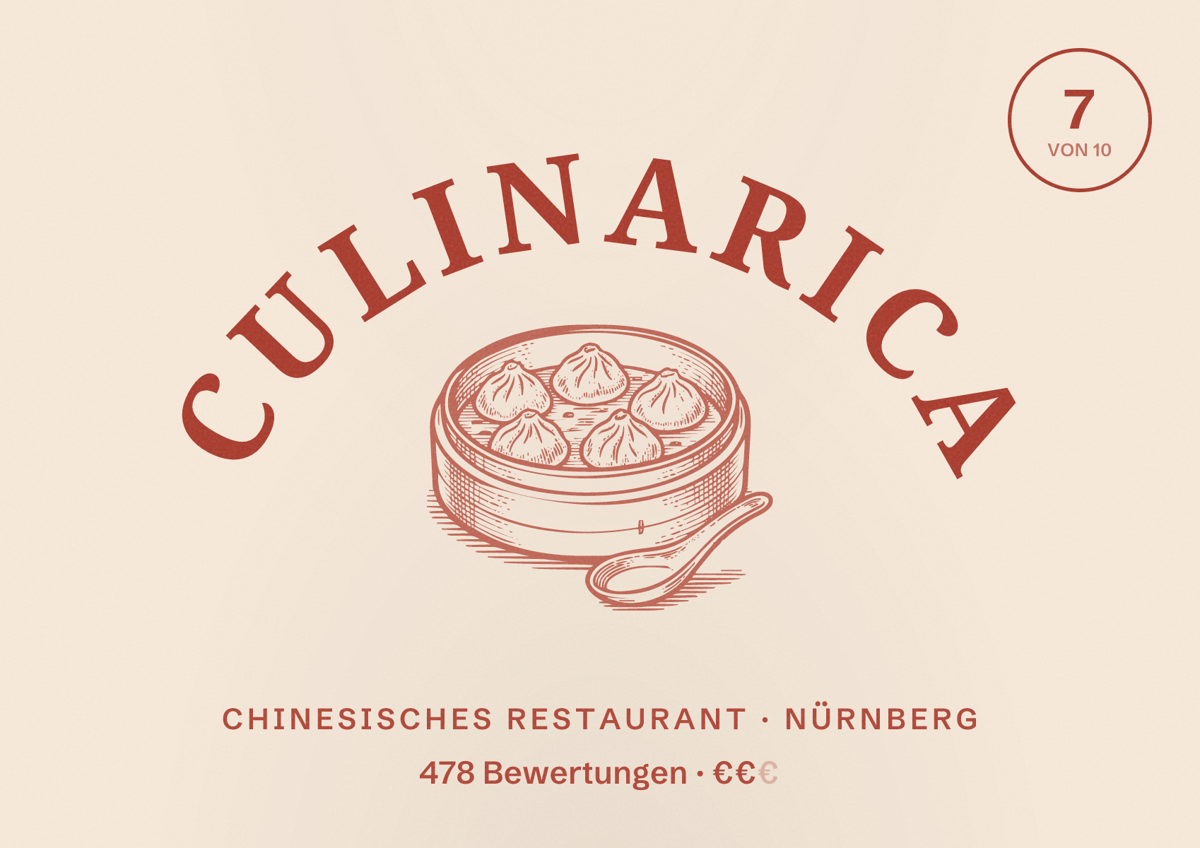 Illustriertes Poster von Culinarica, Chinesisches Restaurant in Nürnberg: Bewertung 7 von 10 aus 478 Bewertungen, Preisniveau €€