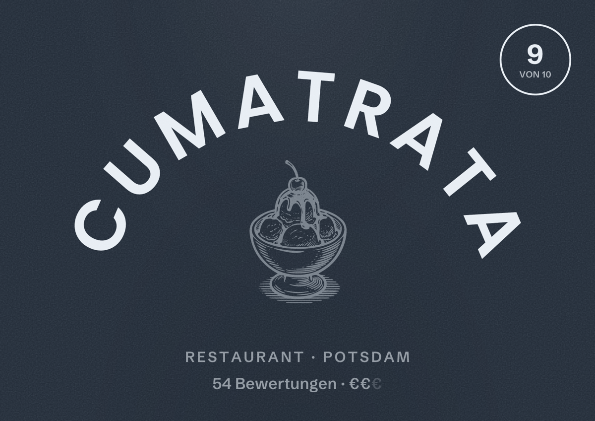 Illustriertes Poster von CumatraTa, Restaurant in Potsdam: Bewertung 9 von 10 aus 54 Bewertungen, Preisniveau €€