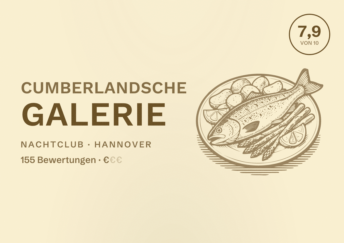 Illustriertes Poster von Cumberlandsche Galerie, Nachtclub in Hannover: Bewertung 7,9 von 10 aus 155 Bewertungen, Preisniveau €