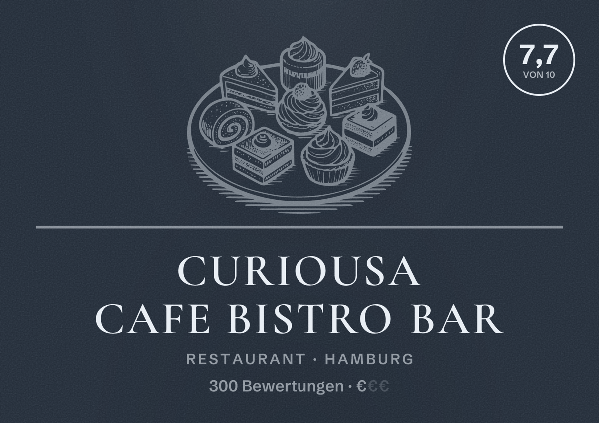 Illustriertes Poster von CURIOUSA Cafe Bistro Bar, Restaurant in Hamburg: Bewertung 7,7 von 10 aus 300 Bewertungen, Preisniveau €