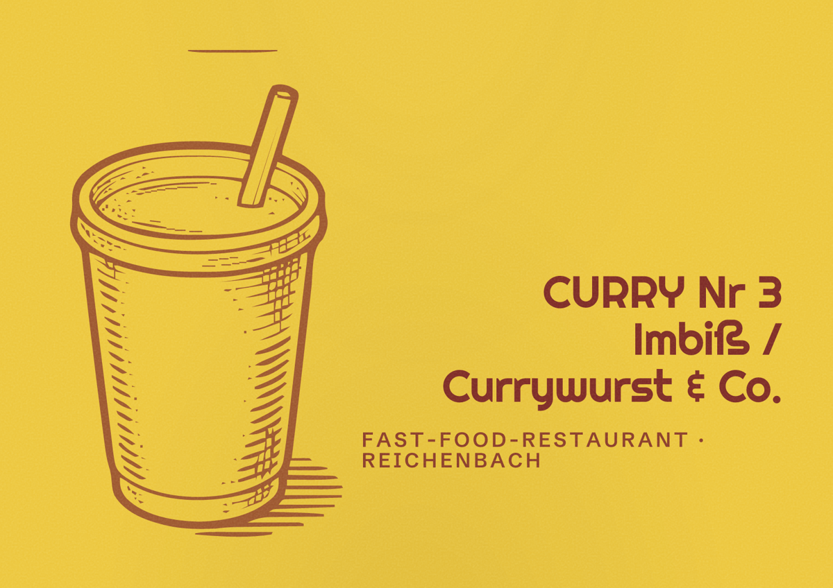 Illustriertes Poster von CURRY Nr 3 Imbiß / Currywurst & Co., Fast-Food-Restaurant in Reichenbach