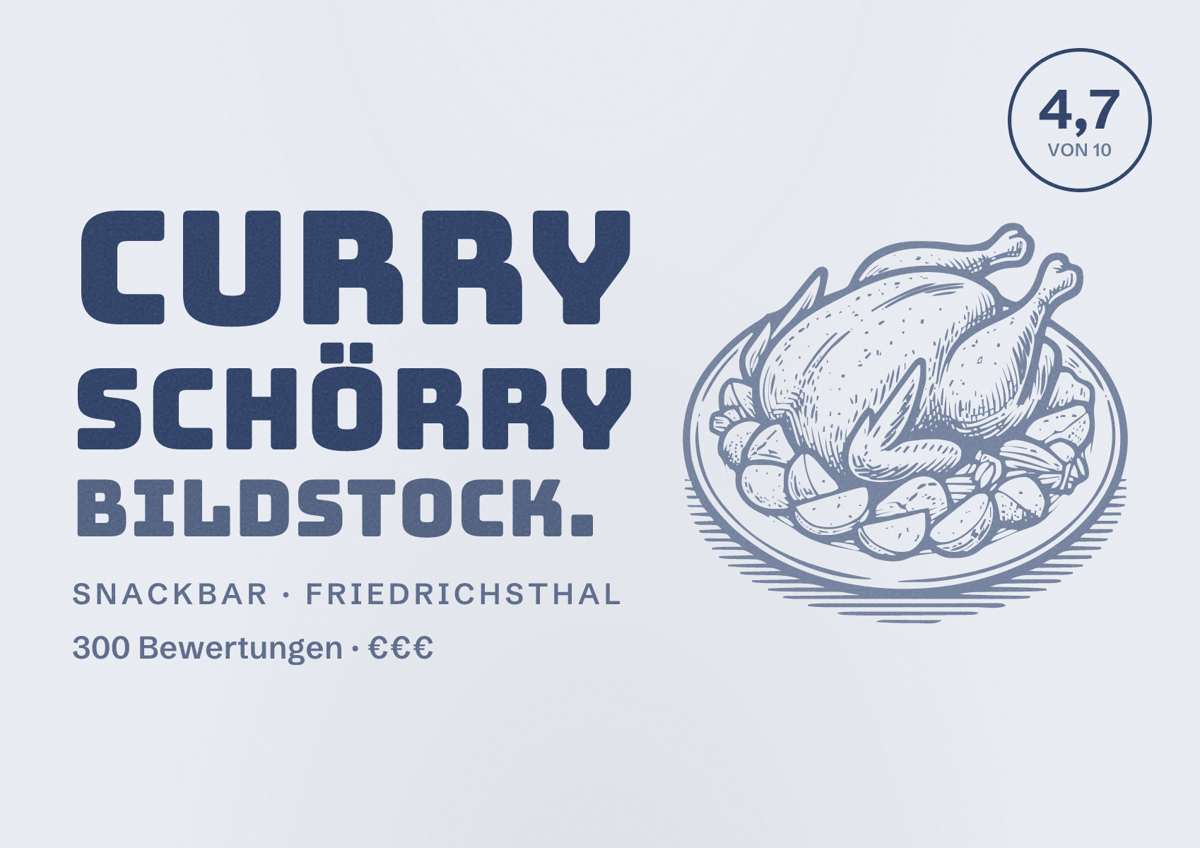 Illustriertes Poster von Curry Schörry Bildstock., Snackbar in Friedrichsthal: Bewertung 4,7 von 10 aus 300 Bewertungen, Preisniveau €€€